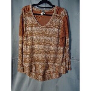 Free People We The Free Cutout Floral Knit Scoop Neck Blouse Rust Space Dye XS